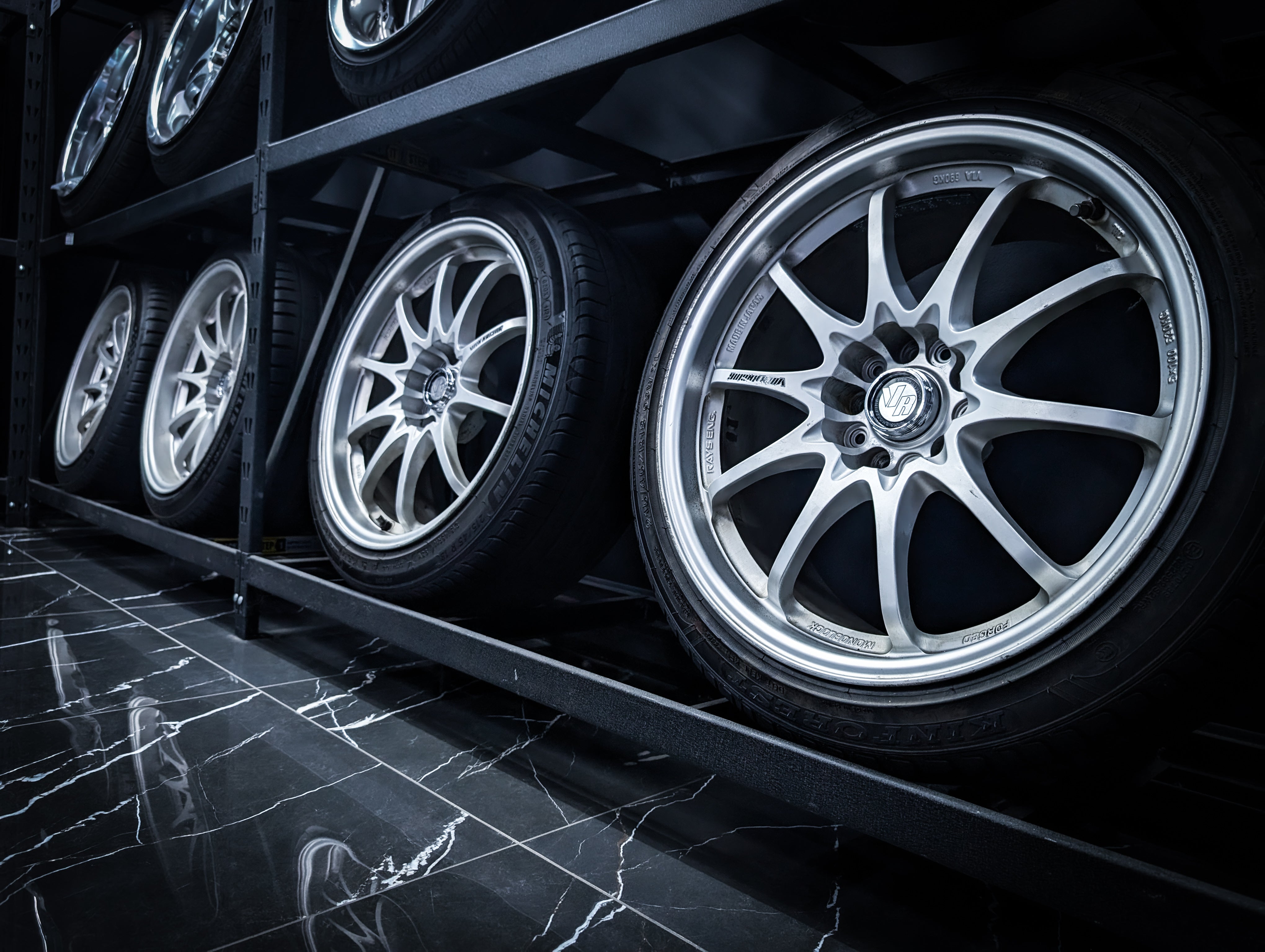 18" VOLK RAYS CE28 Silver Staggared Wheels x 4