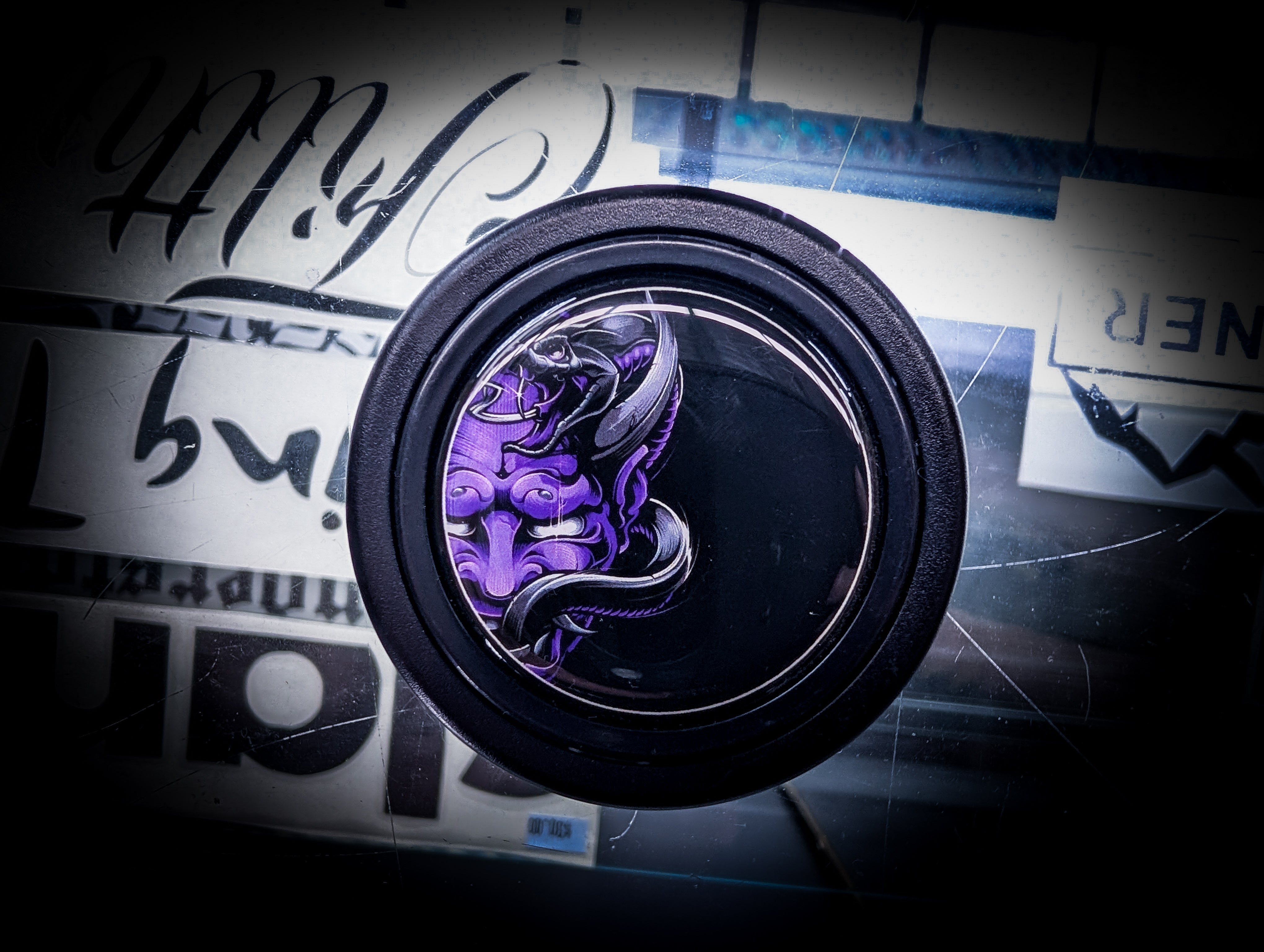 Purple Oni and Snake Steering Wheel Horn Button
