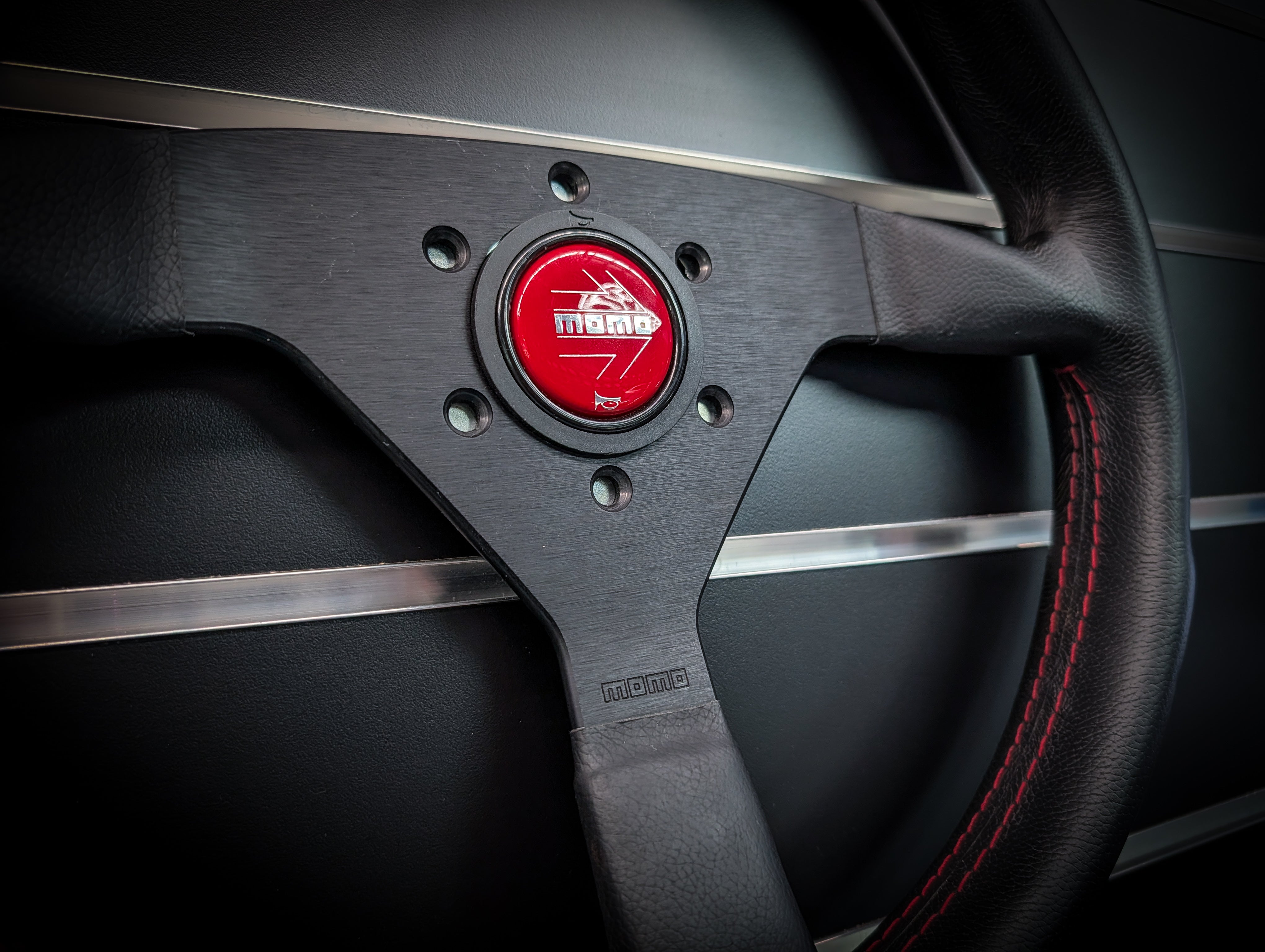 MOMO MONTECARLO Leather with Red Stitch Steering Wheel 350mm