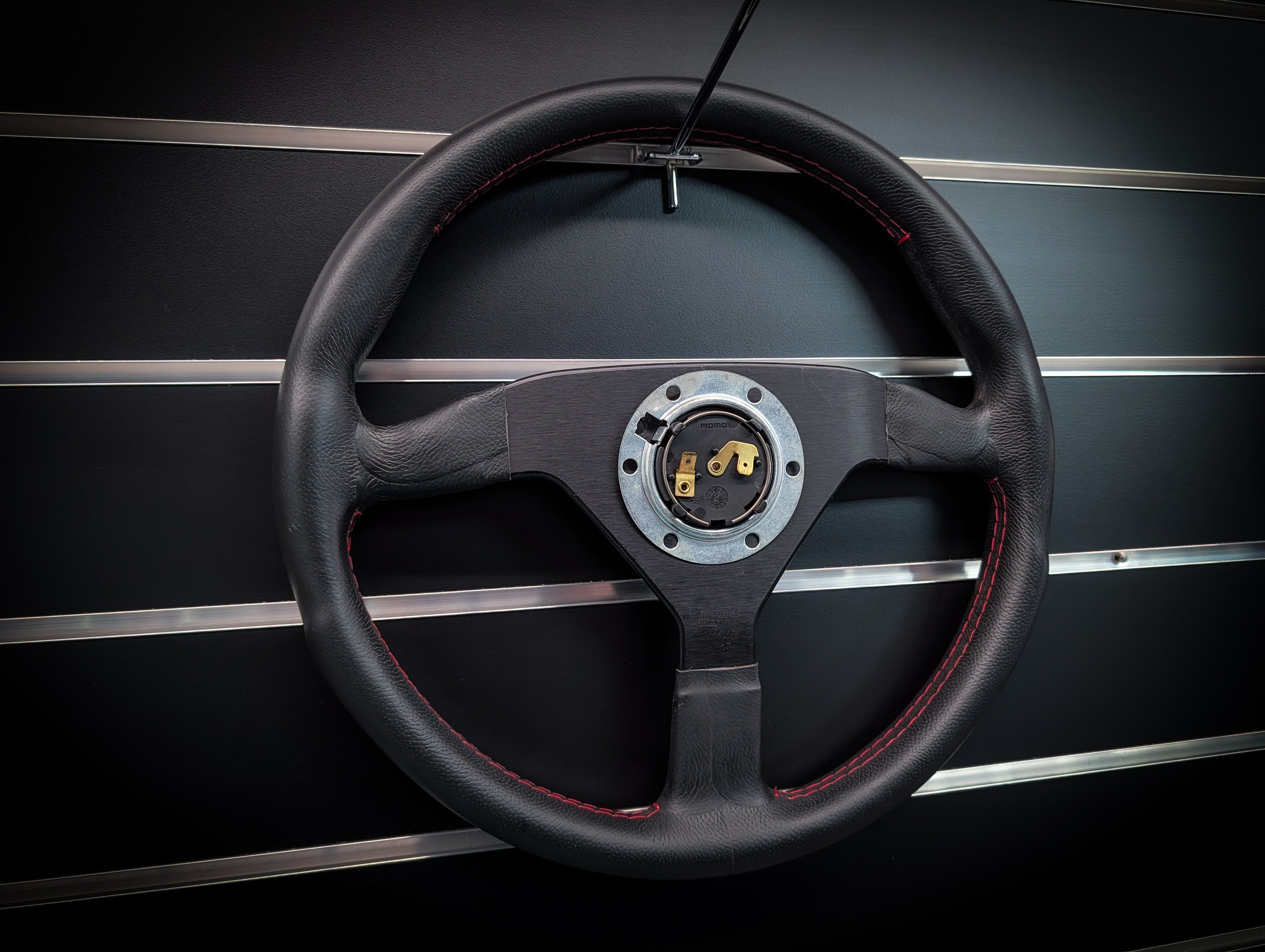 MOMO MONTECARLO Leather with Red Stitch Steering Wheel 350mm