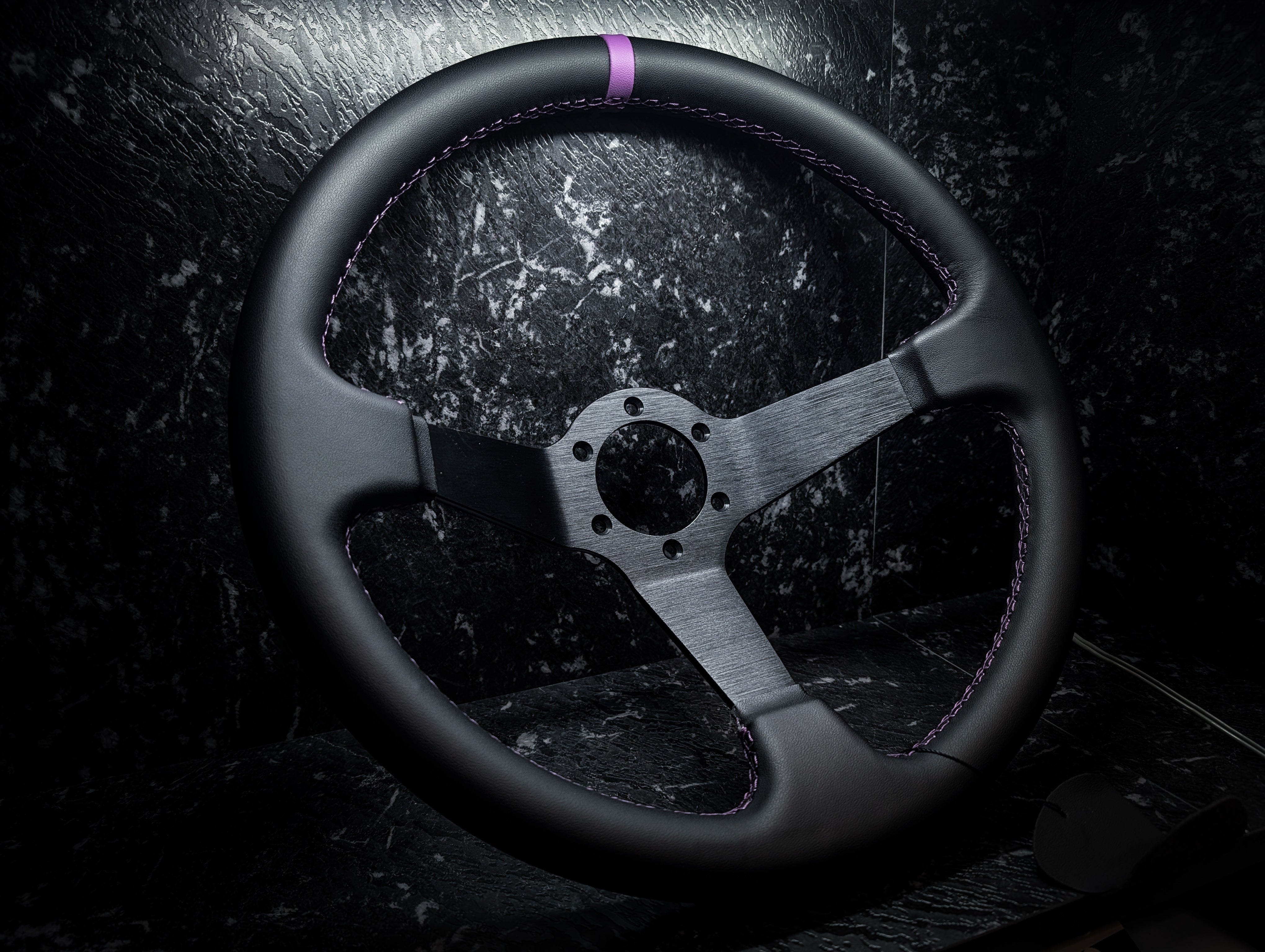 Deep Purple Stitch • Deep Dished Leather Steering Wheel