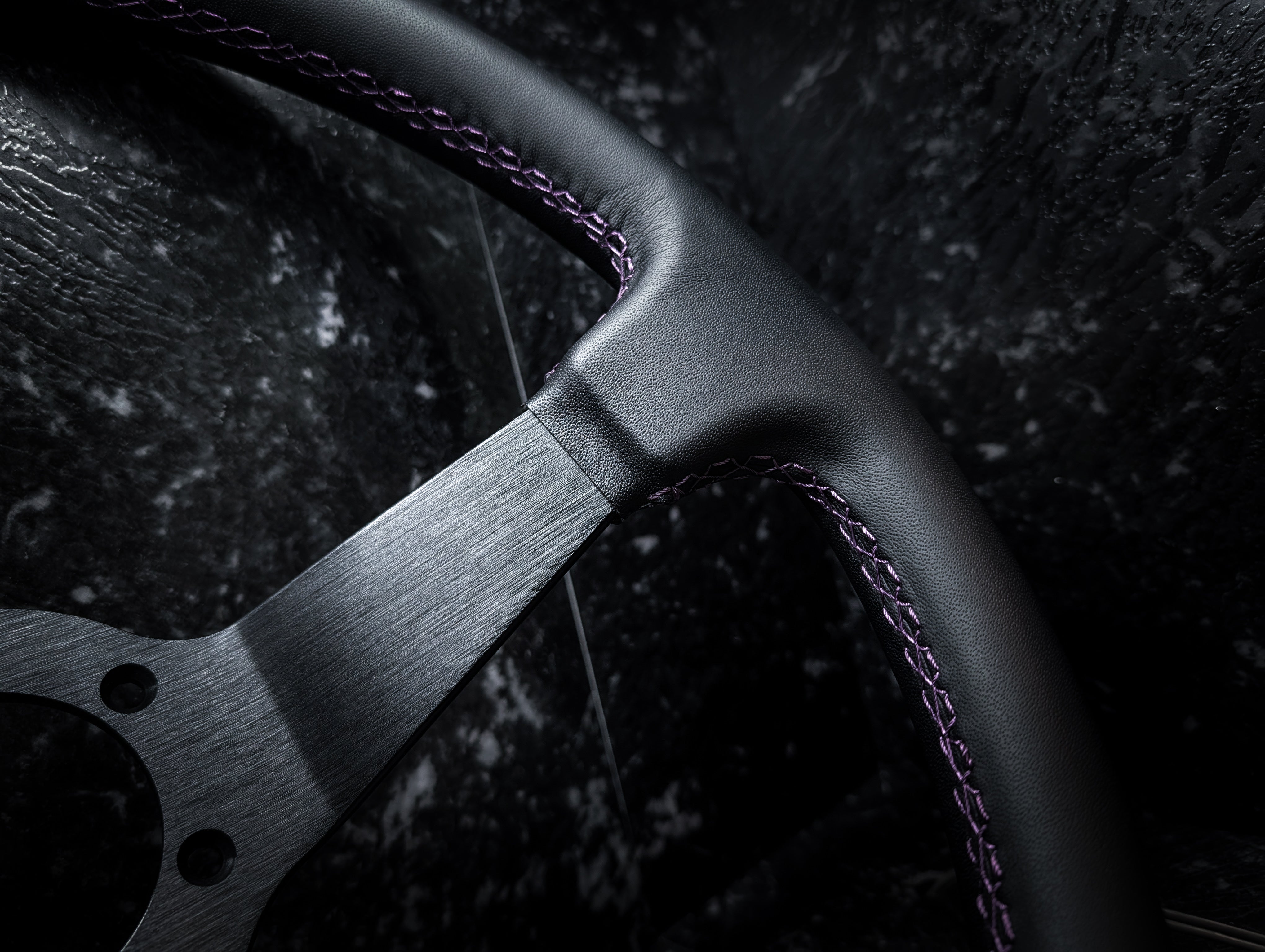 Deep Purple Stitch • Deep Dished Leather Steering Wheel