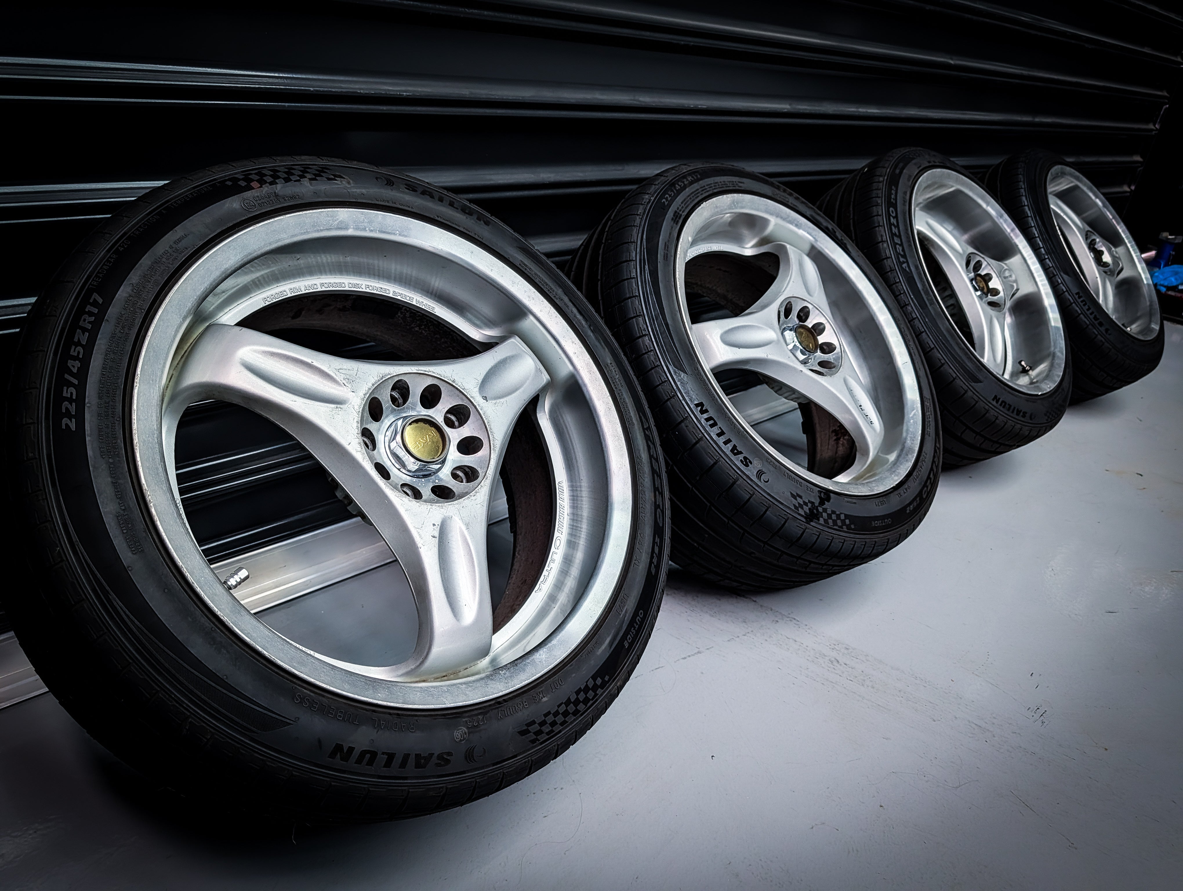 17" VOLK RACING 2P Ultra C Racing Tri Spoke Staggared Wheels x 4
