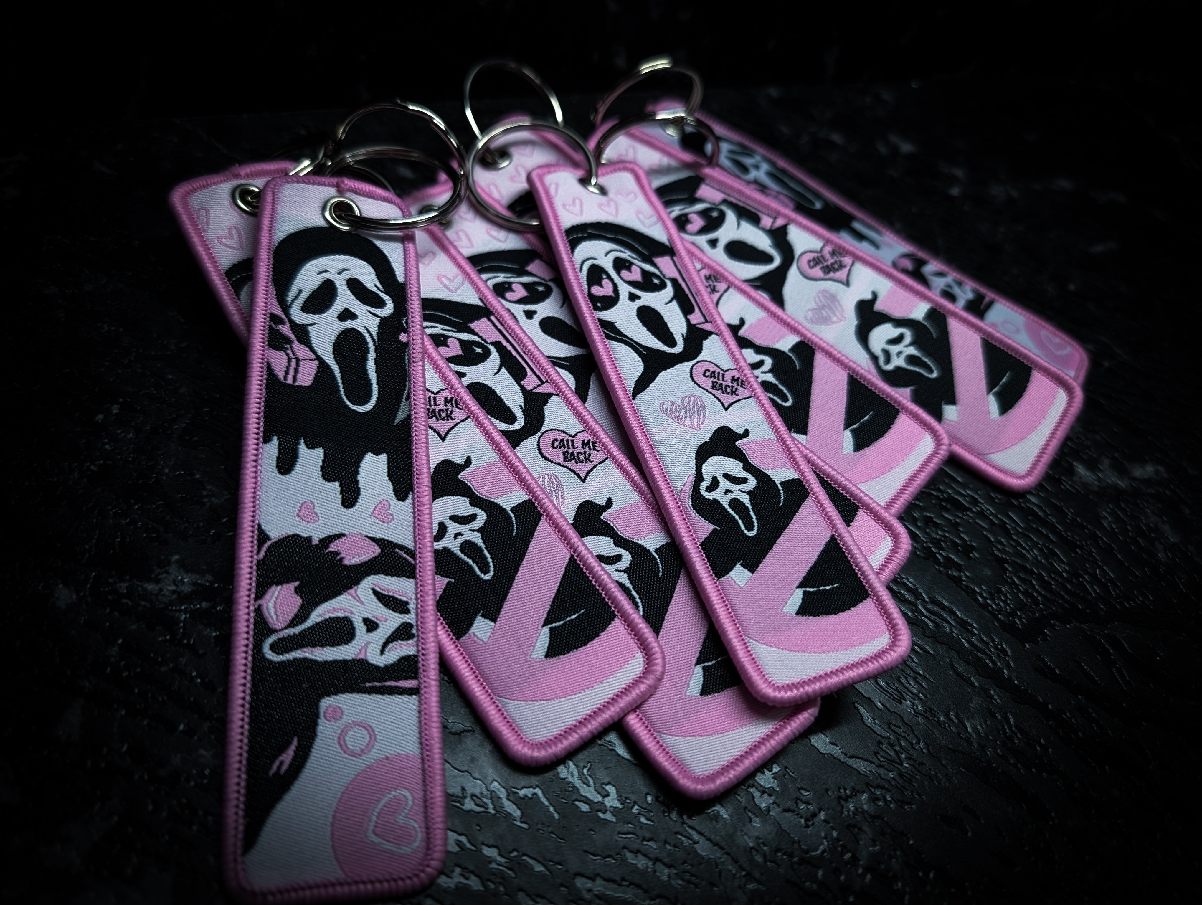 Scream Mask Ghost Face "Call Me Back" Pink Key Tag
