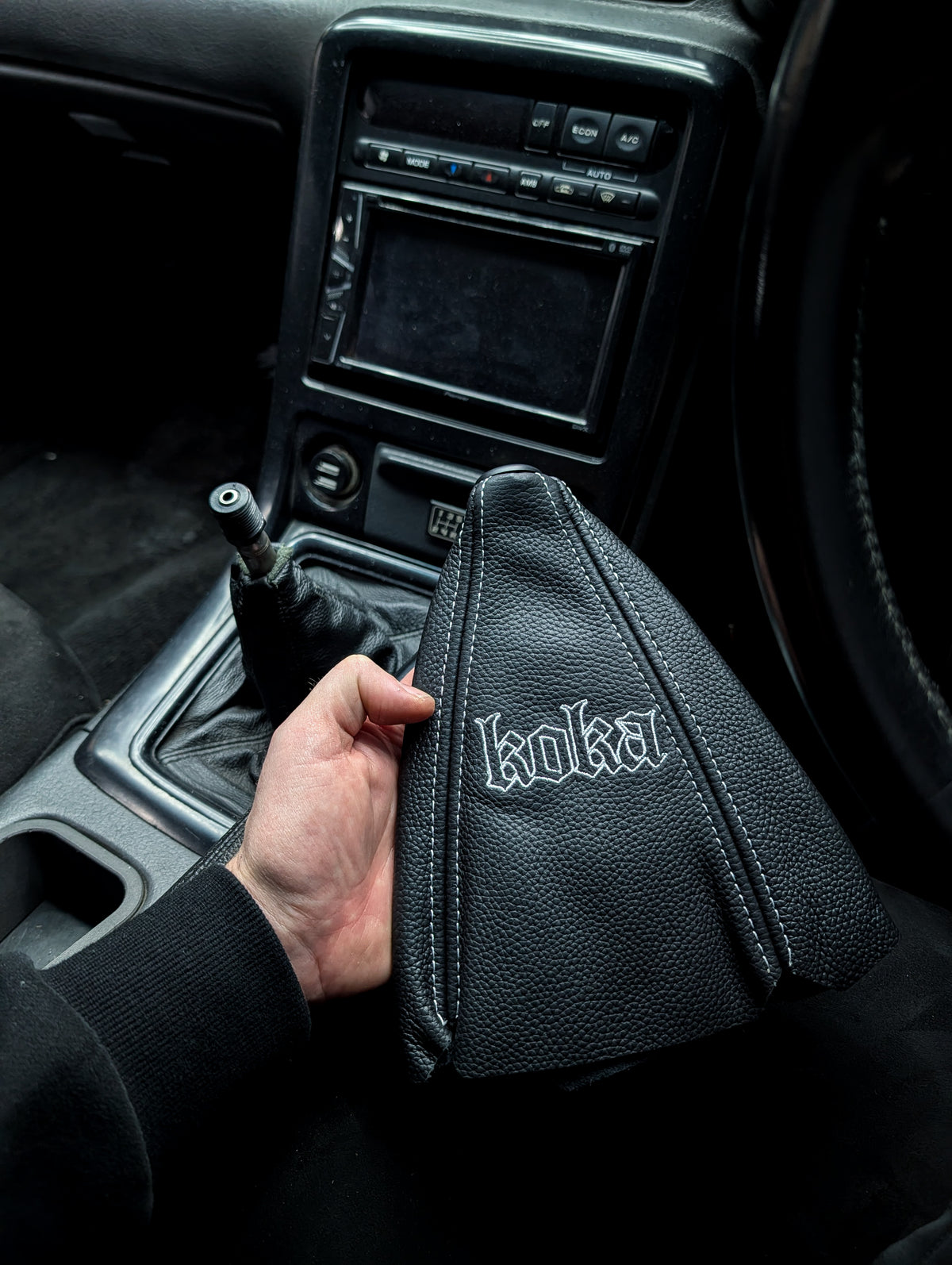 KOKA DEPT | Black Leather and White Stitch Manual Gear Boot