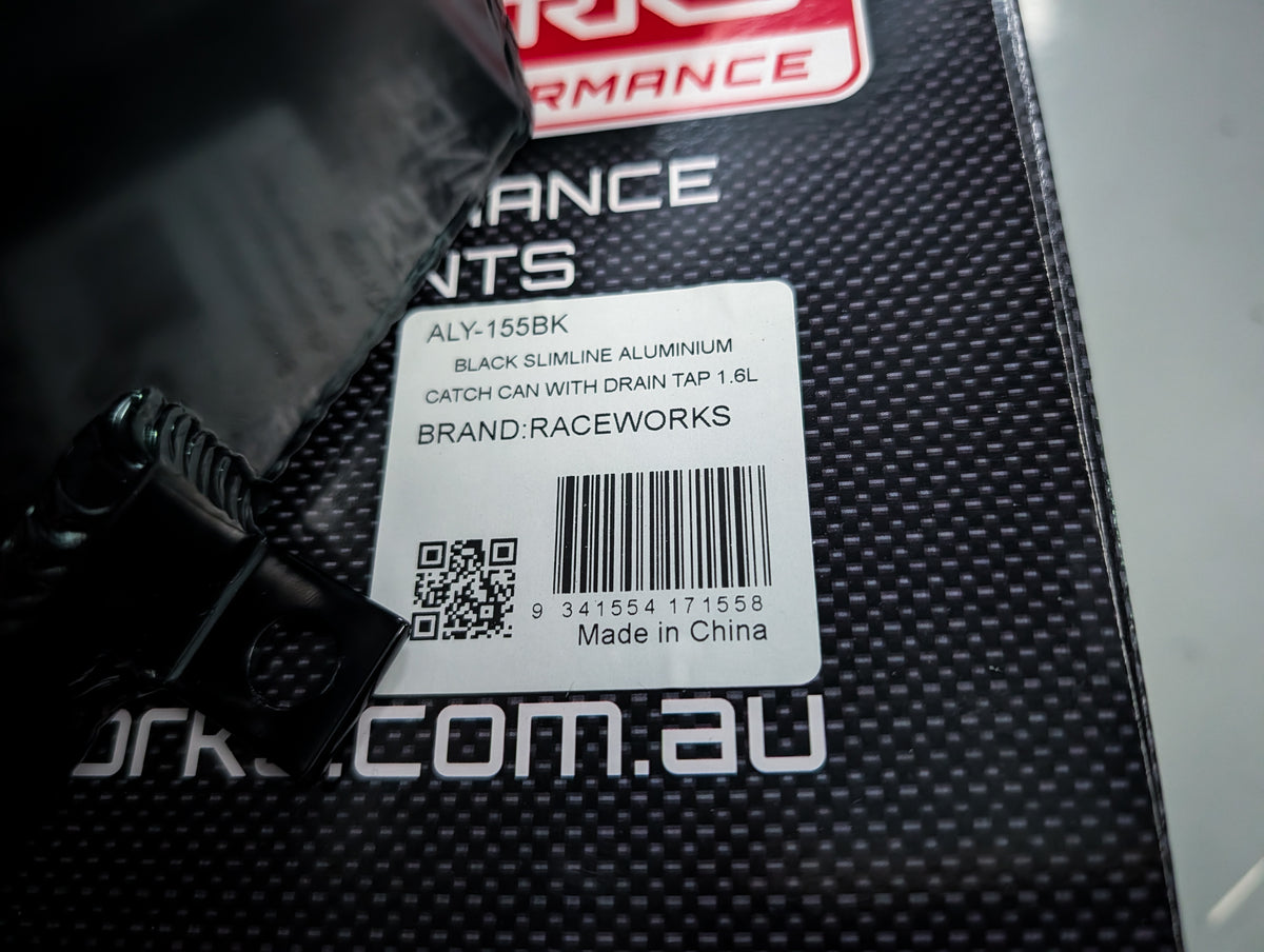Raceworks Baffled 1.6L Black Aluminium Oil Catch Can