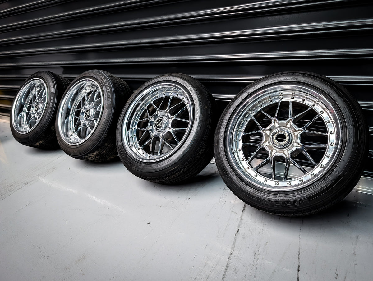 16" WEDS Unicorn Chrome Mesh 3 Piece Staggared Wheels x 4