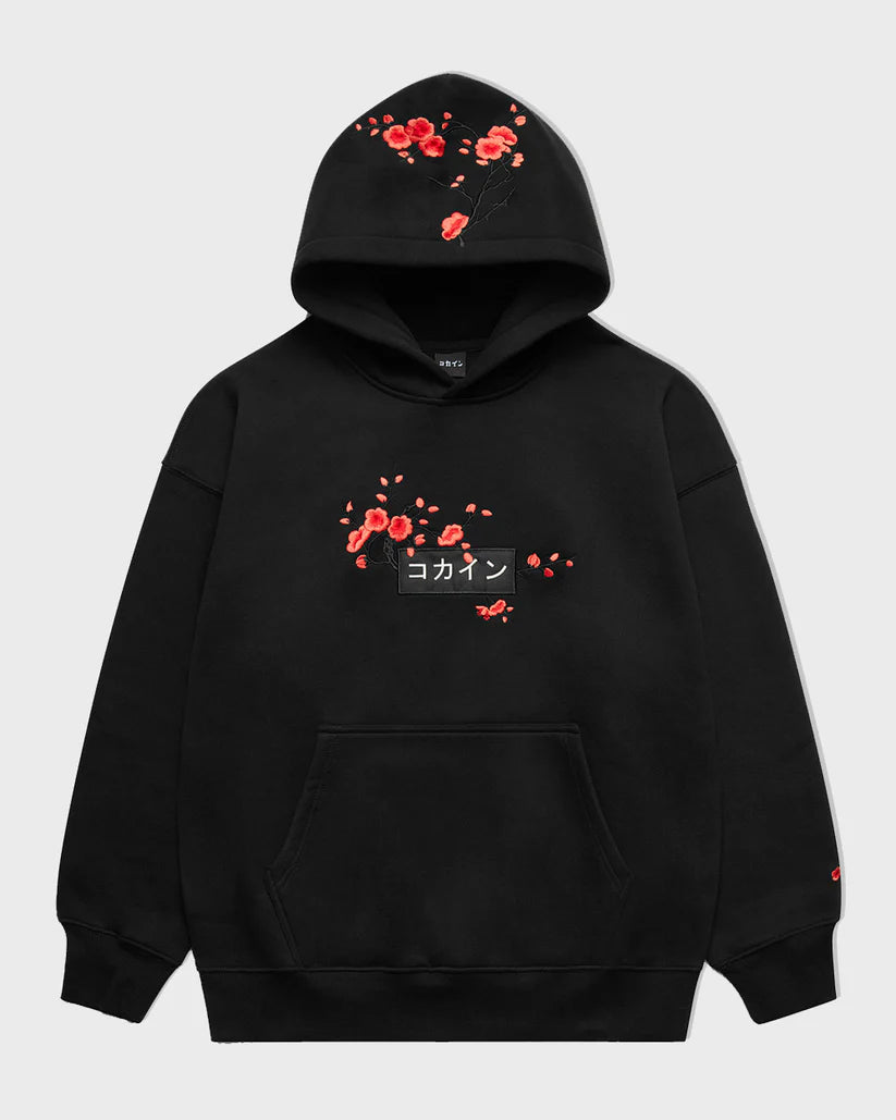 KOKAINE ~ "Red Blossom" Embroidered Hoodie // BLACK