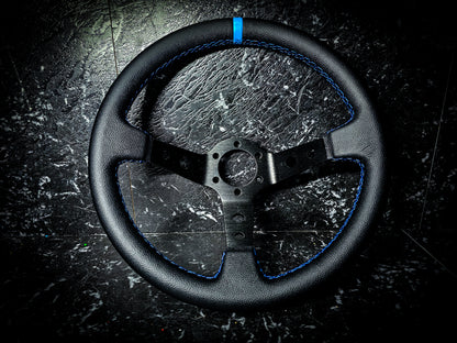 Two Tone Blue and Black Deep Dished Leather Steering Wheel