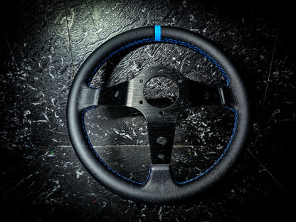 Two Tone Blue and Black Deep Dished Leather Steering Wheel