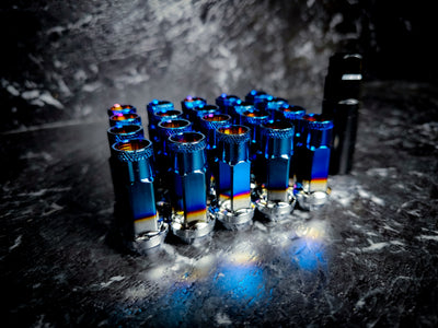 Burnt Blue Titanium Open Ended Steel Wheel Nuts