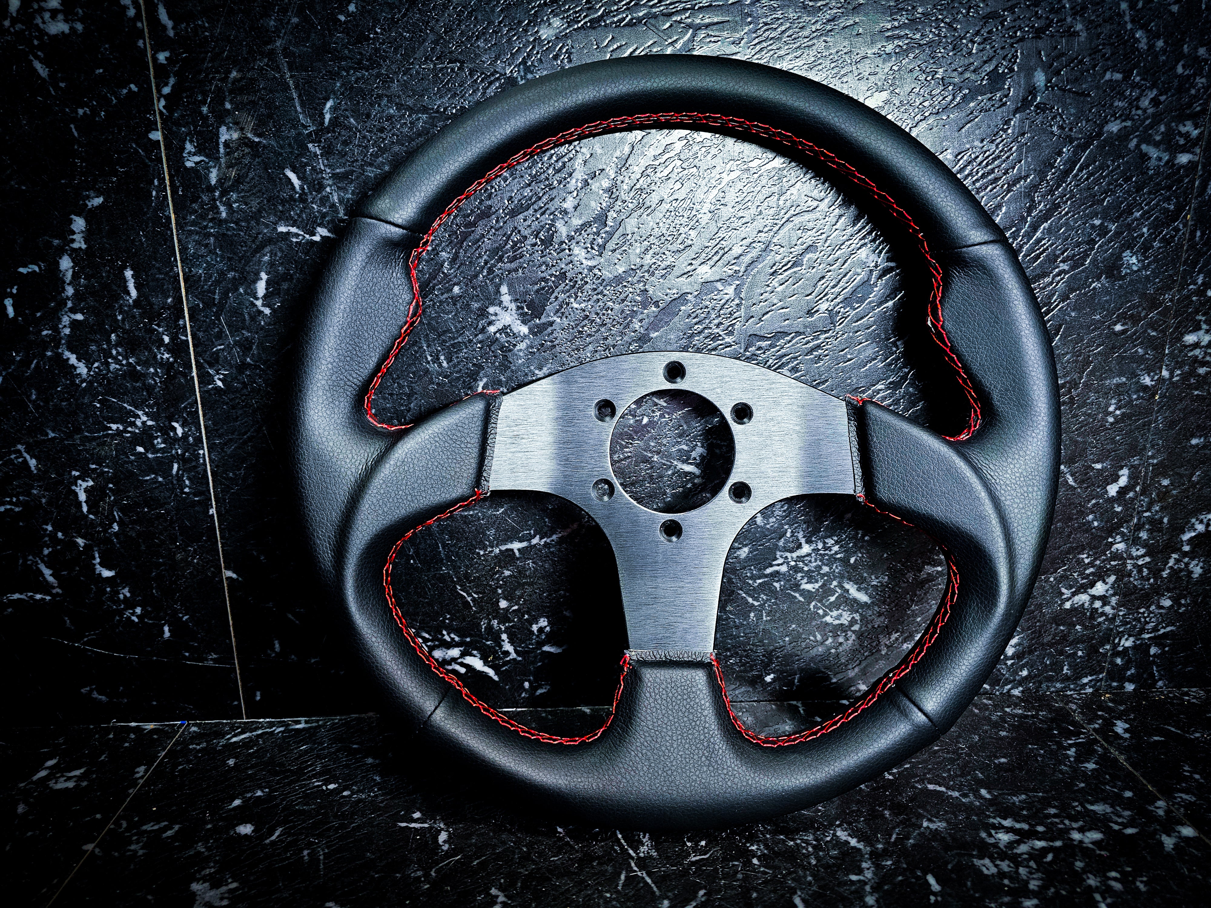 Red Stitch Black Leather Steering Wheel