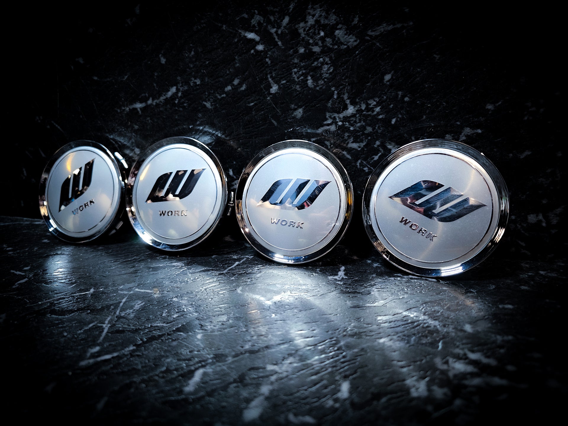 Work Meister 64mm Silver Center Caps – 4-Pack Alloy Wheel Hub Caps With Black Logo