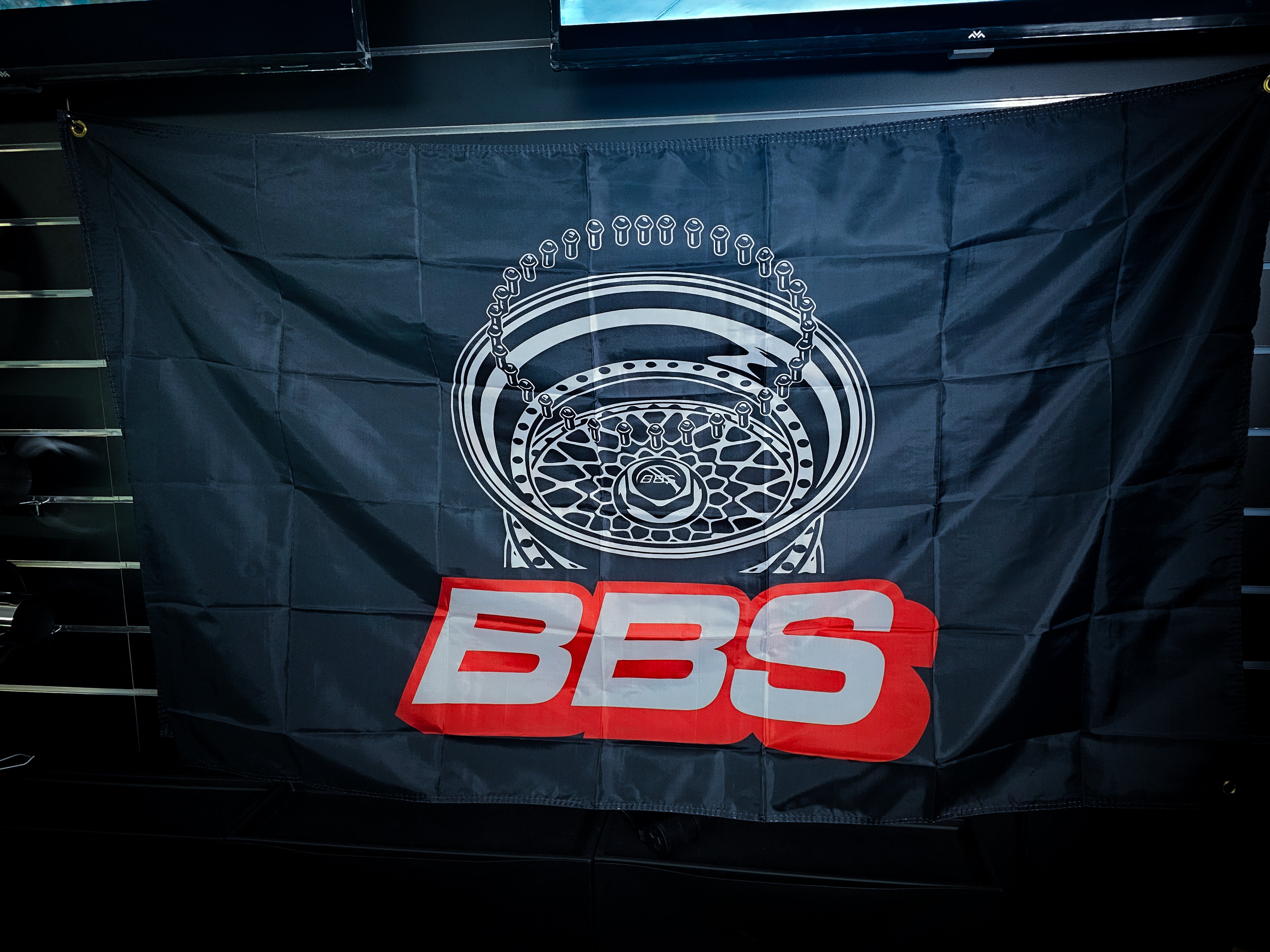 BBS Split Wheels Black,Red And White Workshop Banner Flag