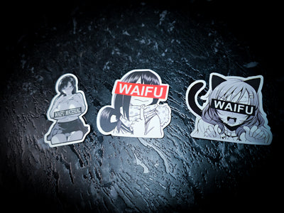 Black And White Anime Waifu Cluster Decal 3 Pack