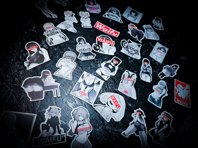 Black And White Anime Waifu Cluster Decal 30 Pack