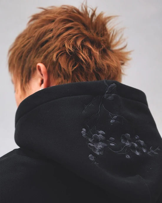 KOKAINE ~ "Black Blossom" Embroidered Hoodie // BLACK