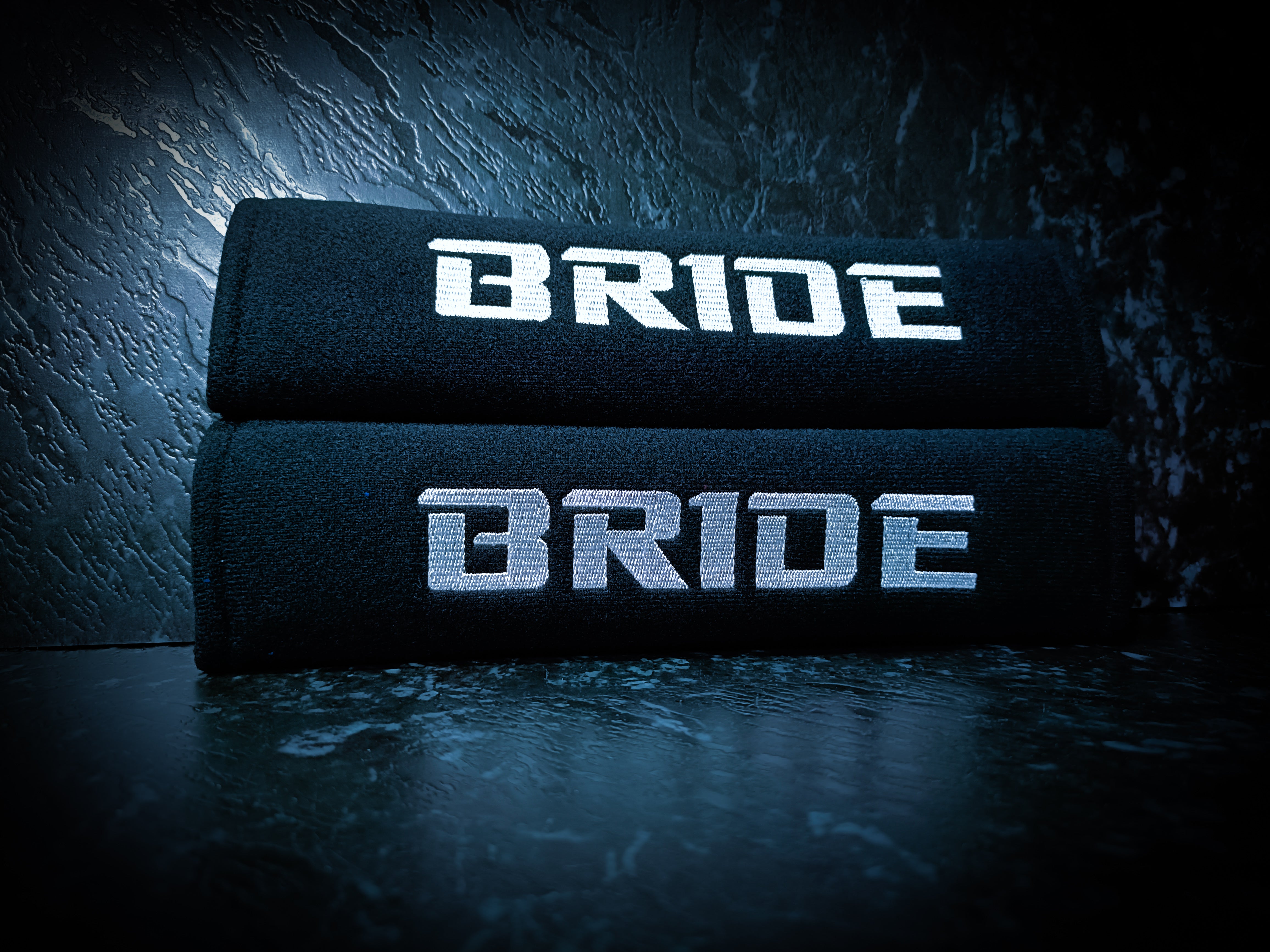 BRIDE Embroidered Black Seat Belt Covers