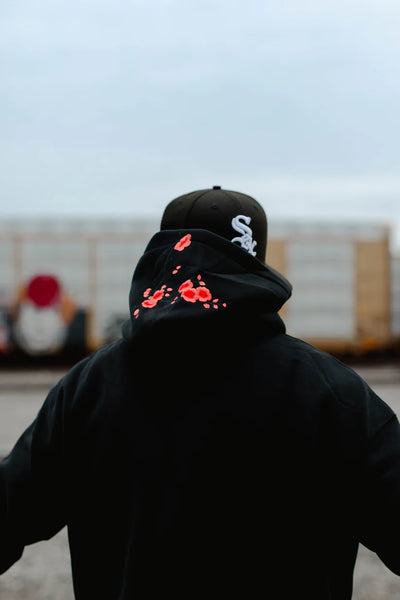 KOKAINE ~ "Red Blossom" Embroidered Hoodie // BLACK