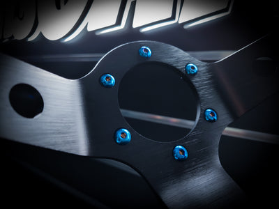 Deep Ocean Blue Grade 5 Titanium Steering Wheel Bolt Set