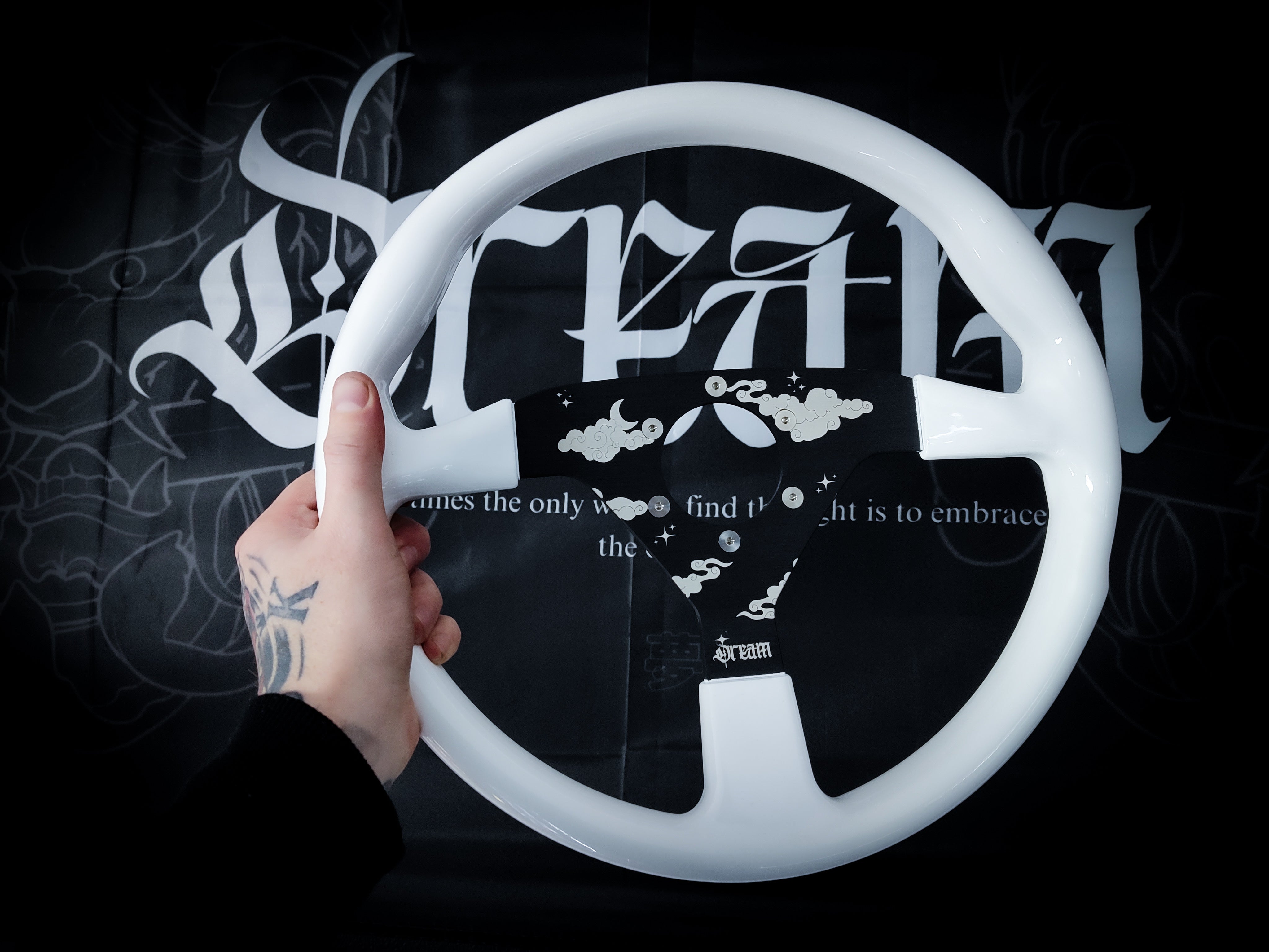 LIMITED Polar White "Dream" Etched Flat Face Steering Wheel
