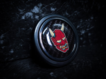 Carbon Fiber Red Oni Mask Steering Wheel Horn Button