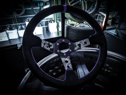 Purple Traditional Dragon Lazer Etched Deep Dished Leather Steering Wheel