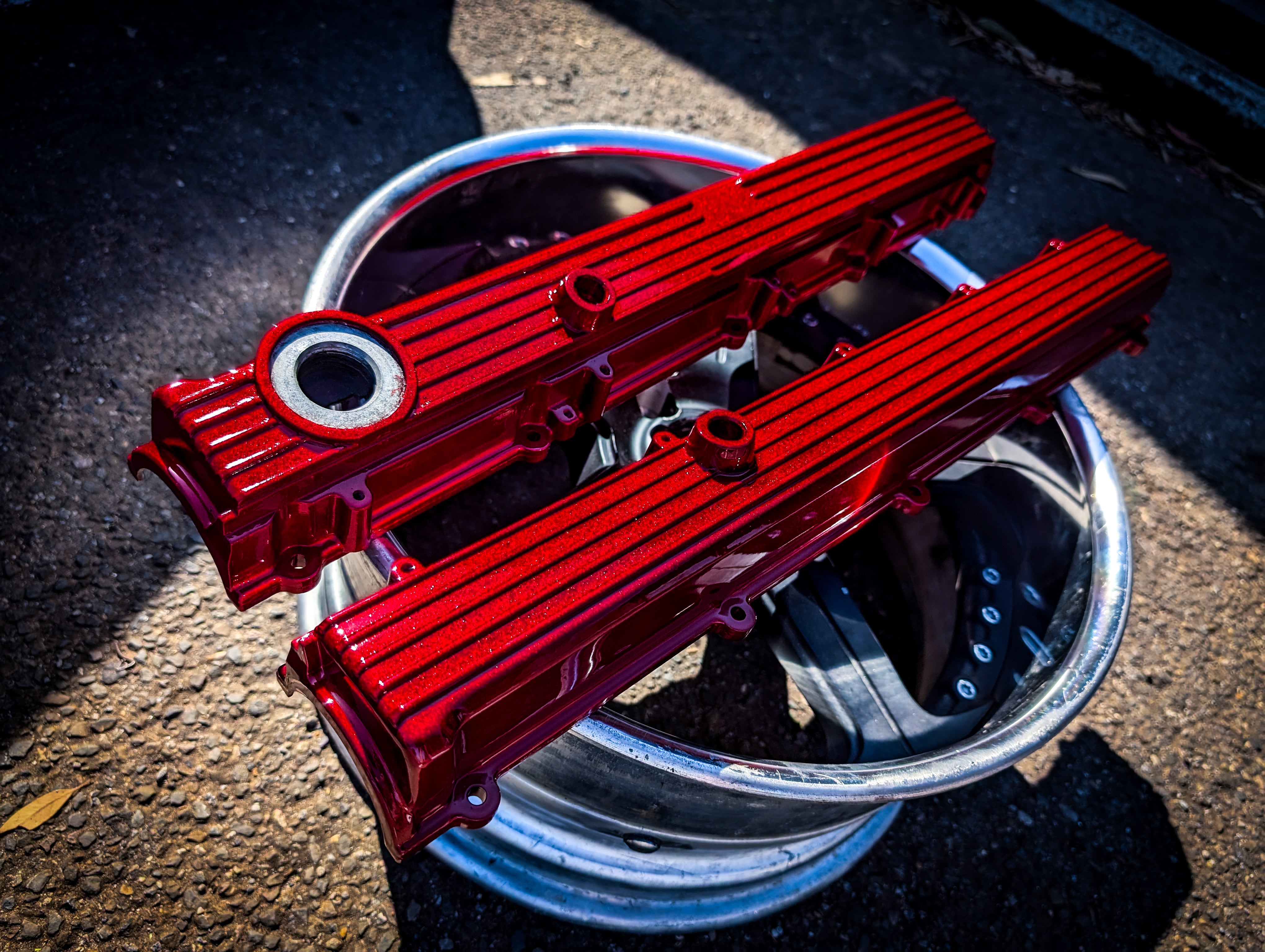 Nissan Skyline RB20 CANDY Red Top Finned Rocker Covers