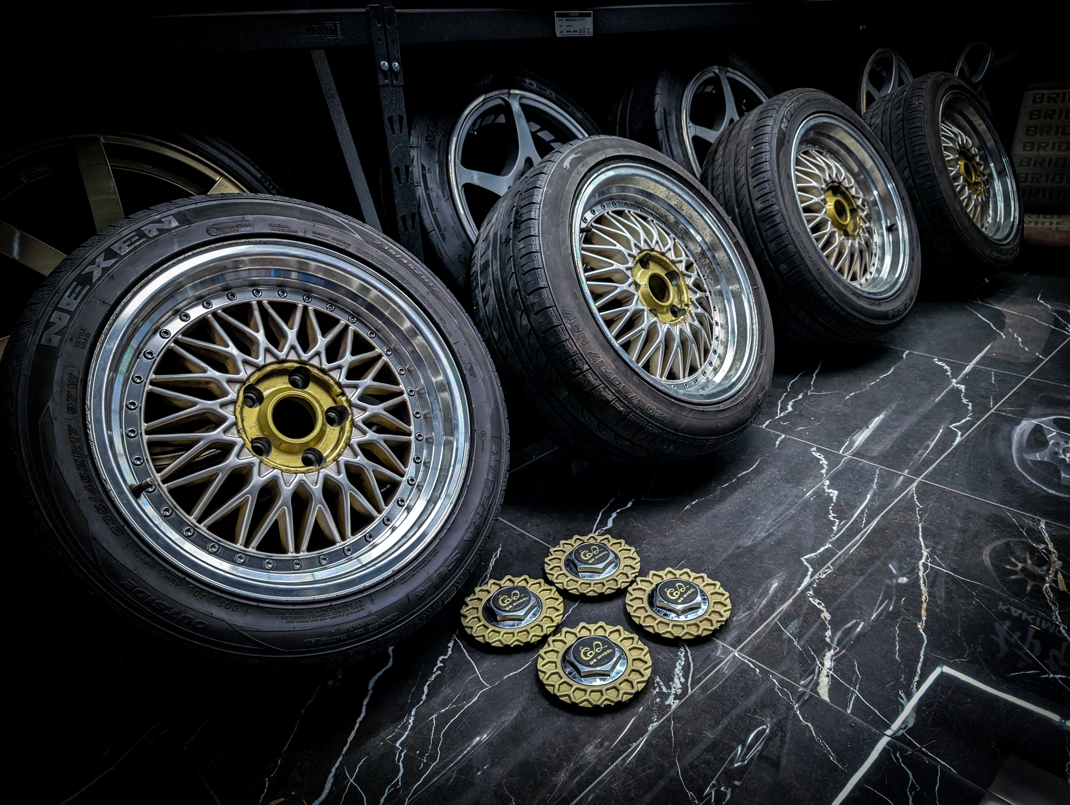 17" G2 Polished Silver and Gold Mesh Wheels x 4