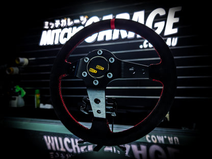 LIMITED EDITION "Don't let your demons drive you" Deep Dished Red Stitched Alcantara Leather Steering Wheel