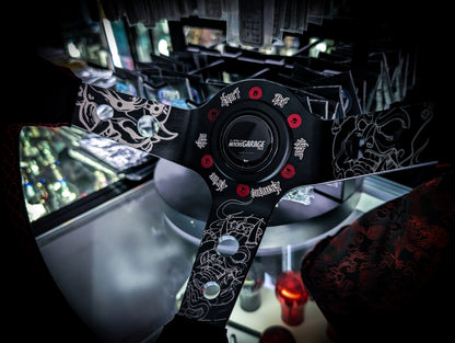 LIMITED EDITION "Don't let your demons drive you" Deep Dished Suade/Alcantara Red Stitch Steering Wheel