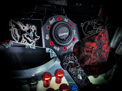LIMITED EDITION "Don't let your demons drive you" Deep Dished Suade/Alcantara Red Stitch Steering Wheel