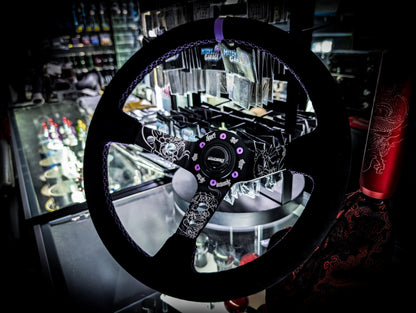 LIMITED EDITION "Don't let your demons drive you" Deep Dished Suade/Alcantara Purple Stitch Steering Wheel