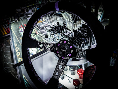 LIMITED EDITION "Don't let your demons drive you" Deep Dished Suade/Alcantara Purple Stitch Steering Wheel
