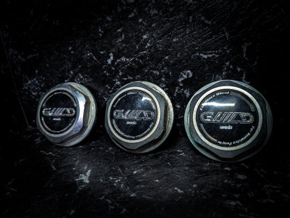 WEDS GUILD Black and Silver Vintage Centre Caps x 3