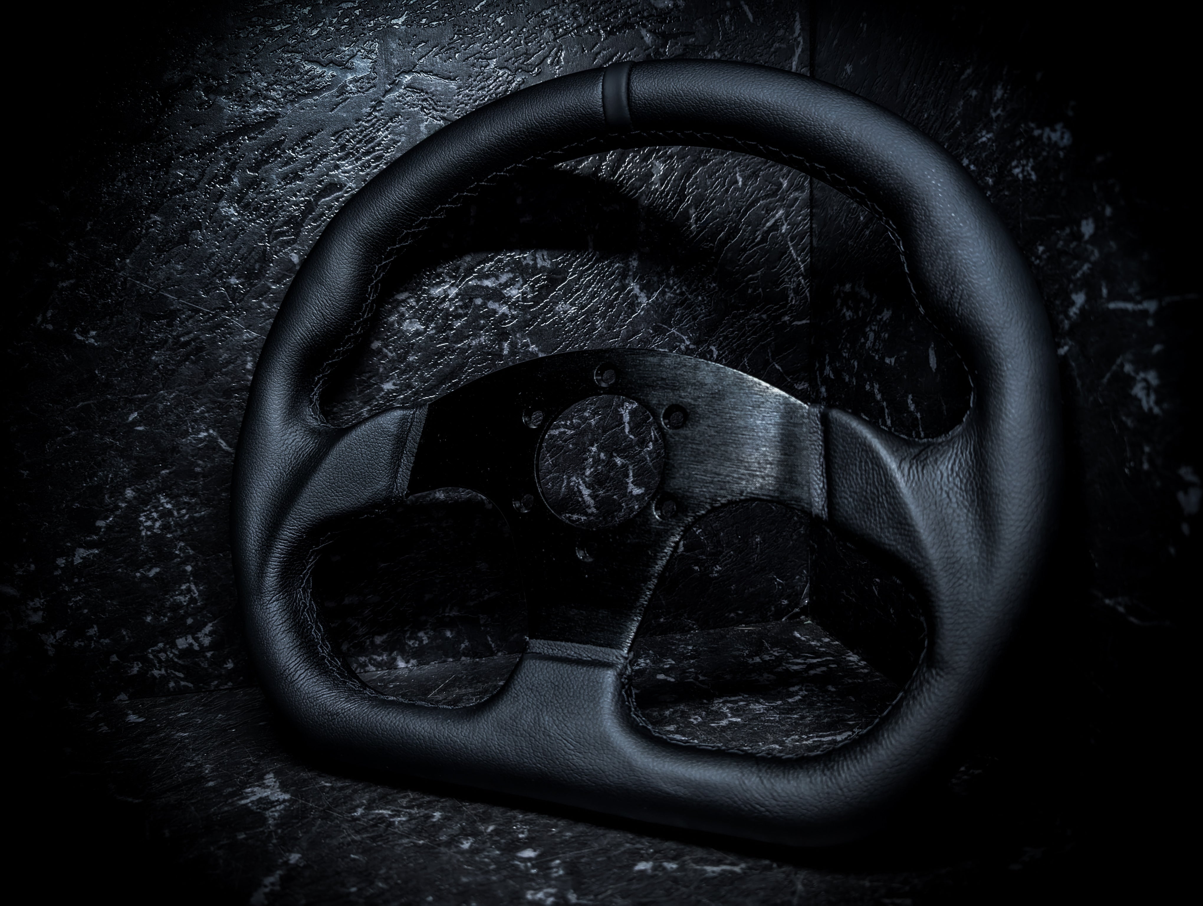Triple Black D Shape Leather Steering Wheel