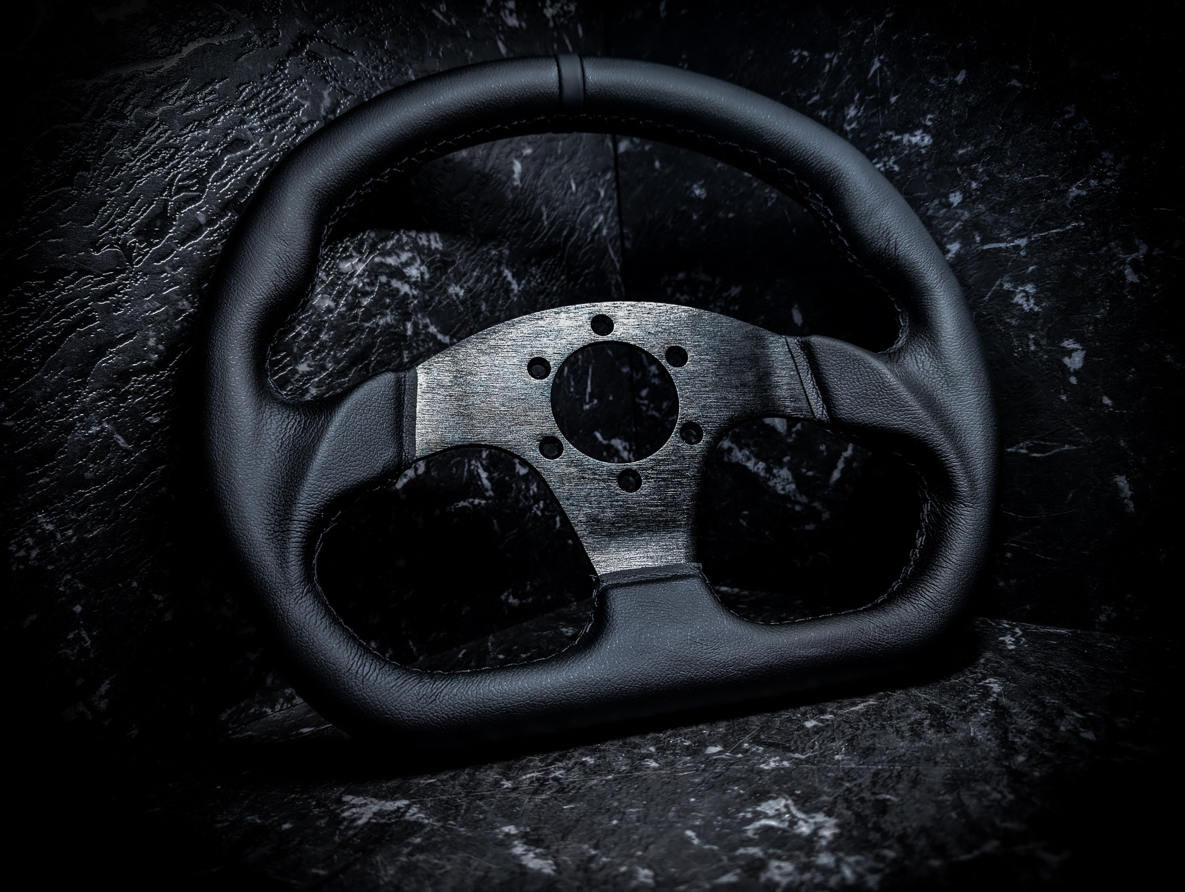 Triple Black D Shape Leather Steering Wheel