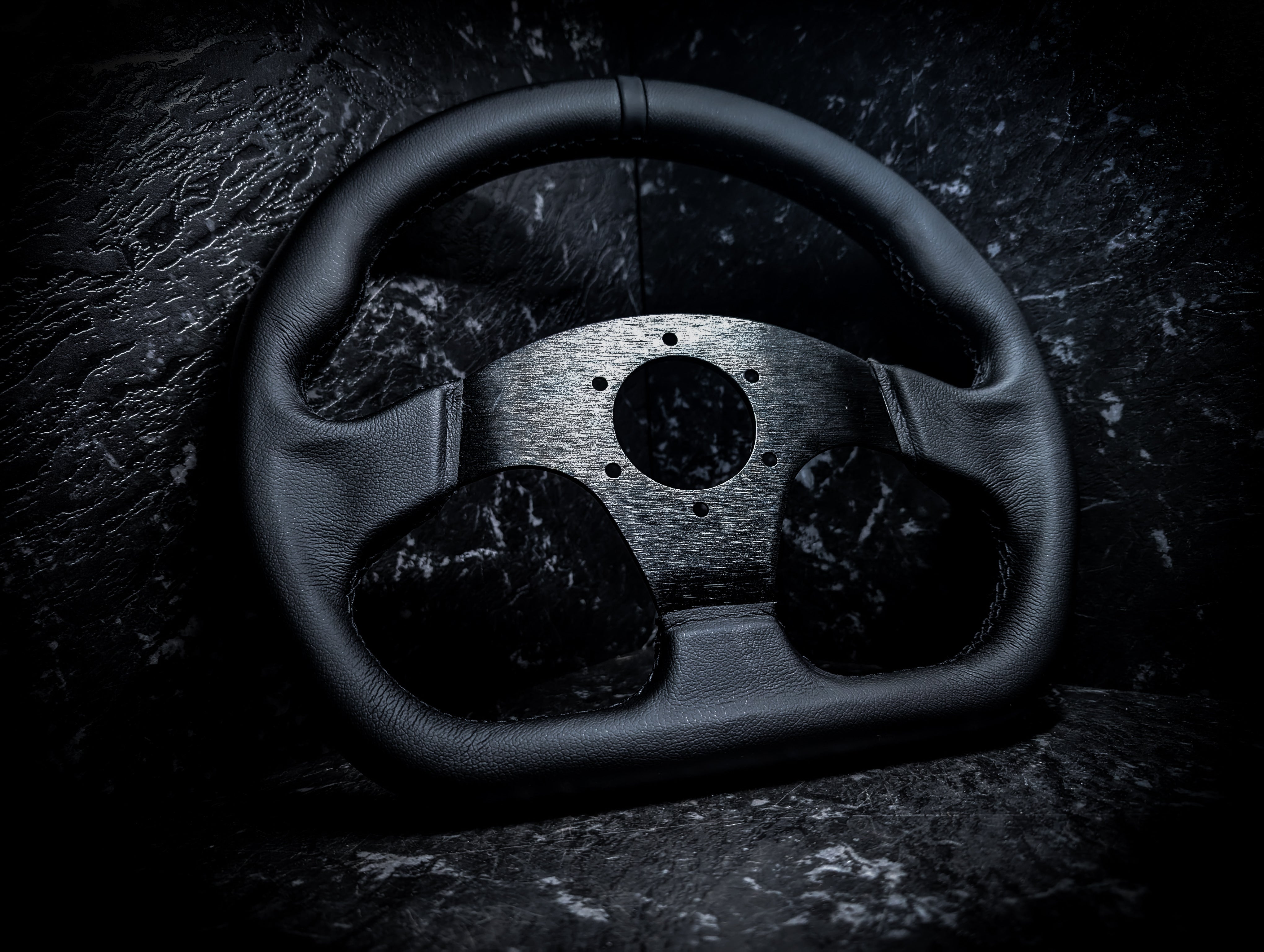 Triple Black D Shape Leather Steering Wheel