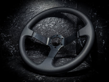 Triple Black Deep Dished Leather Steering Wheel