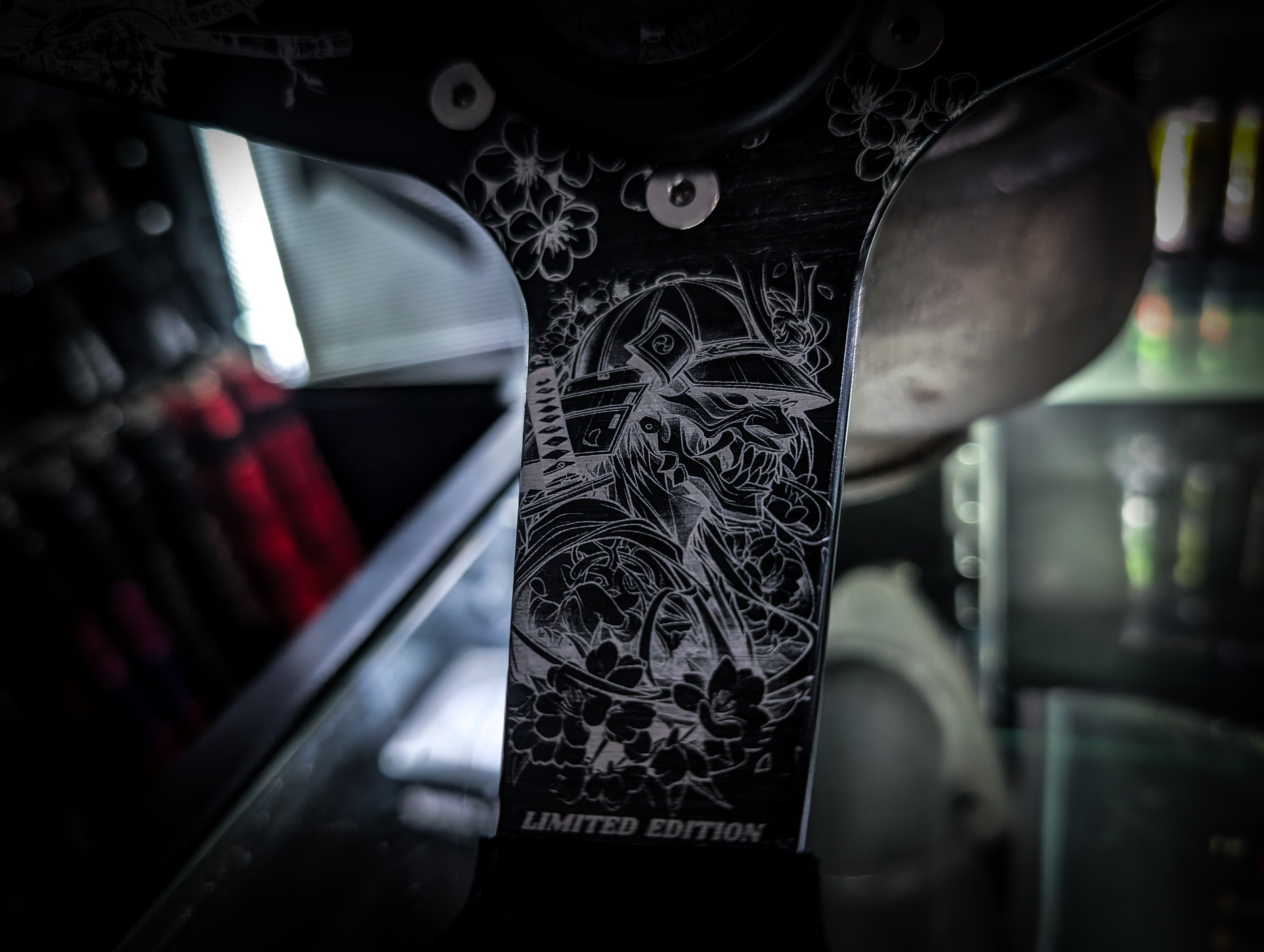 Traditional Japanese Hannya Mask Lazer Etched Deep Dished Alcantara Suade Steering Wheel