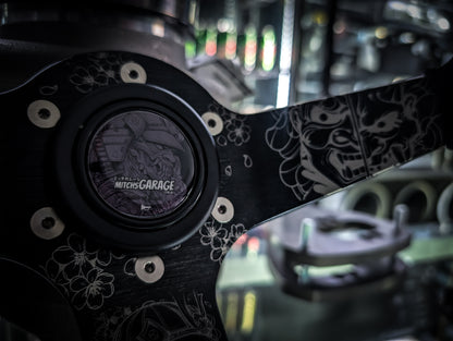 Traditional Japanese Hannya Mask Lazer Etched Deep Dished Alcantara Suade Steering Wheel