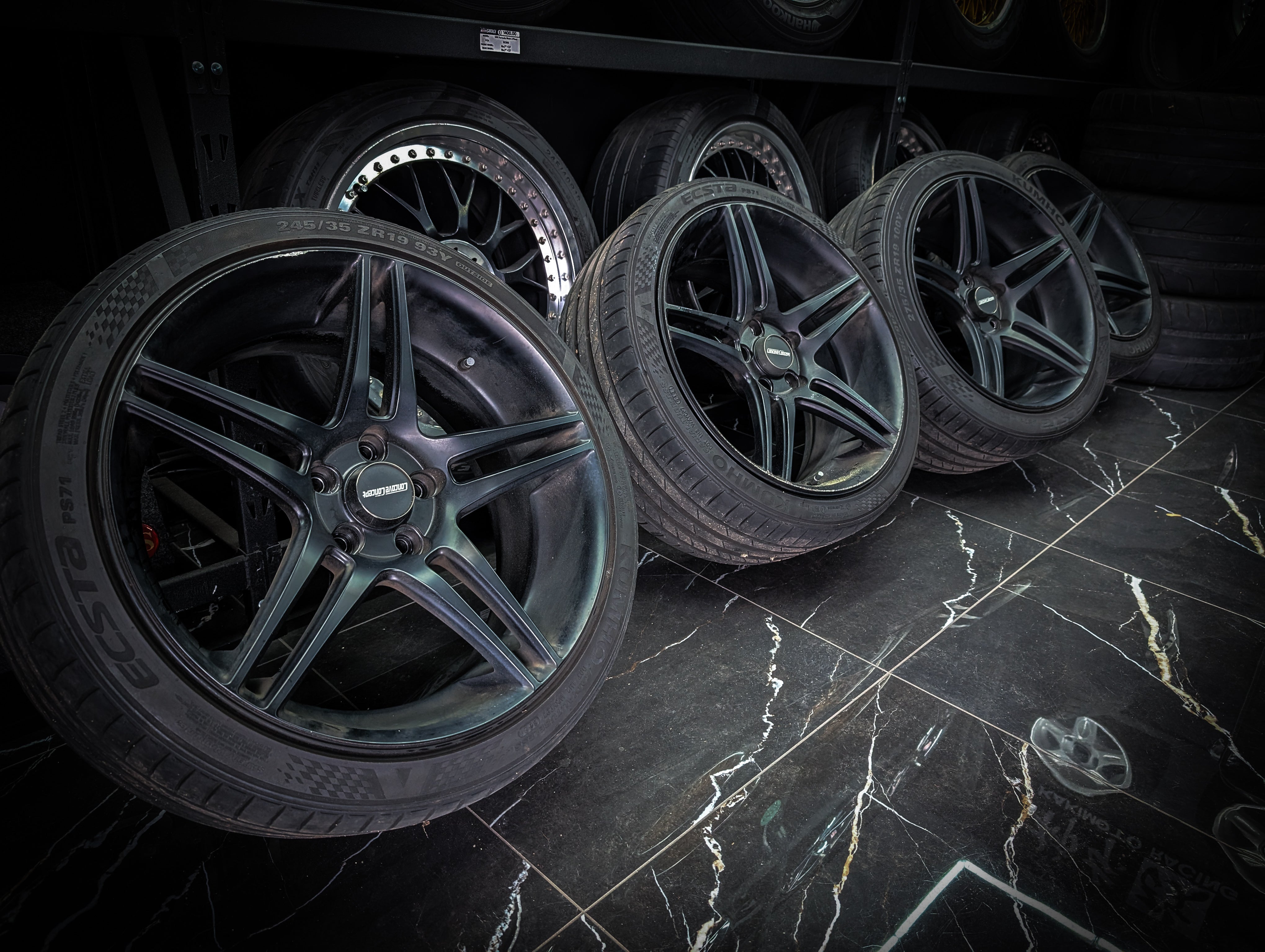 19" Satin Black Concept Concave Staggered Wheels x 4