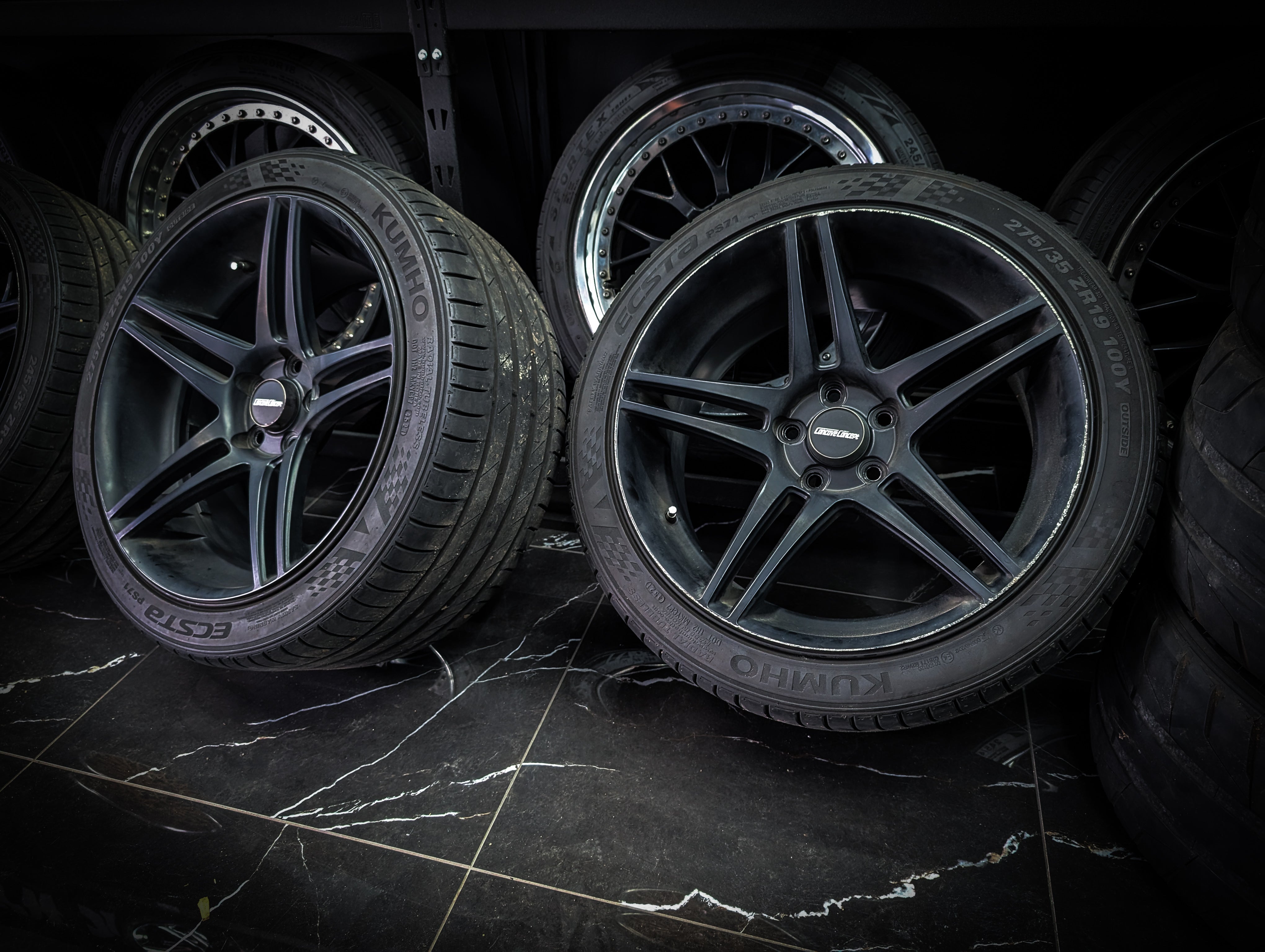 19" Satin Black Concept Concave Staggered Wheels x 4