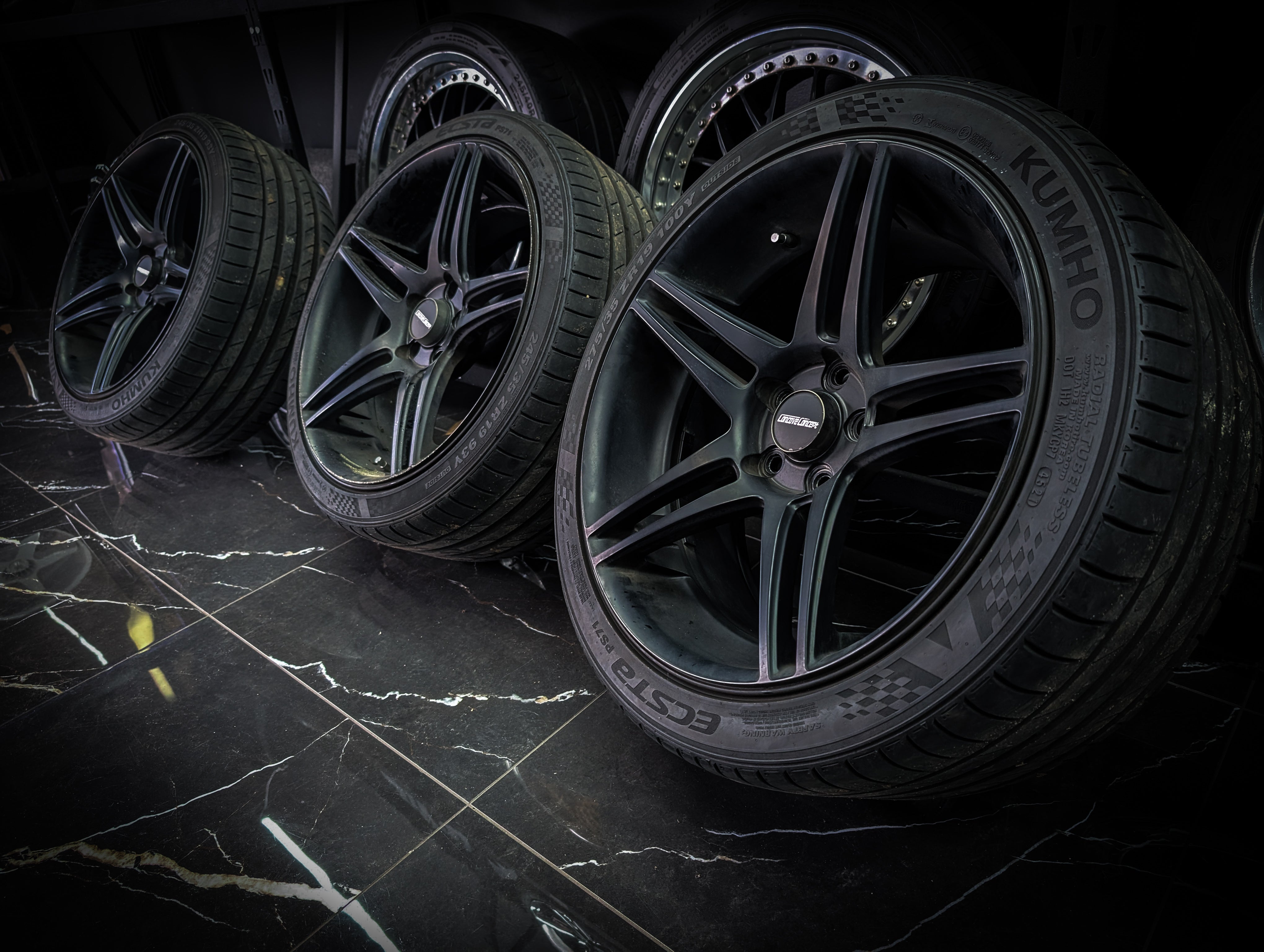 19" Satin Black Concept Concave Staggered Wheels x 4