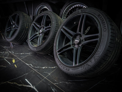 19" Satin Black Concept Concave Staggered Wheels x 4