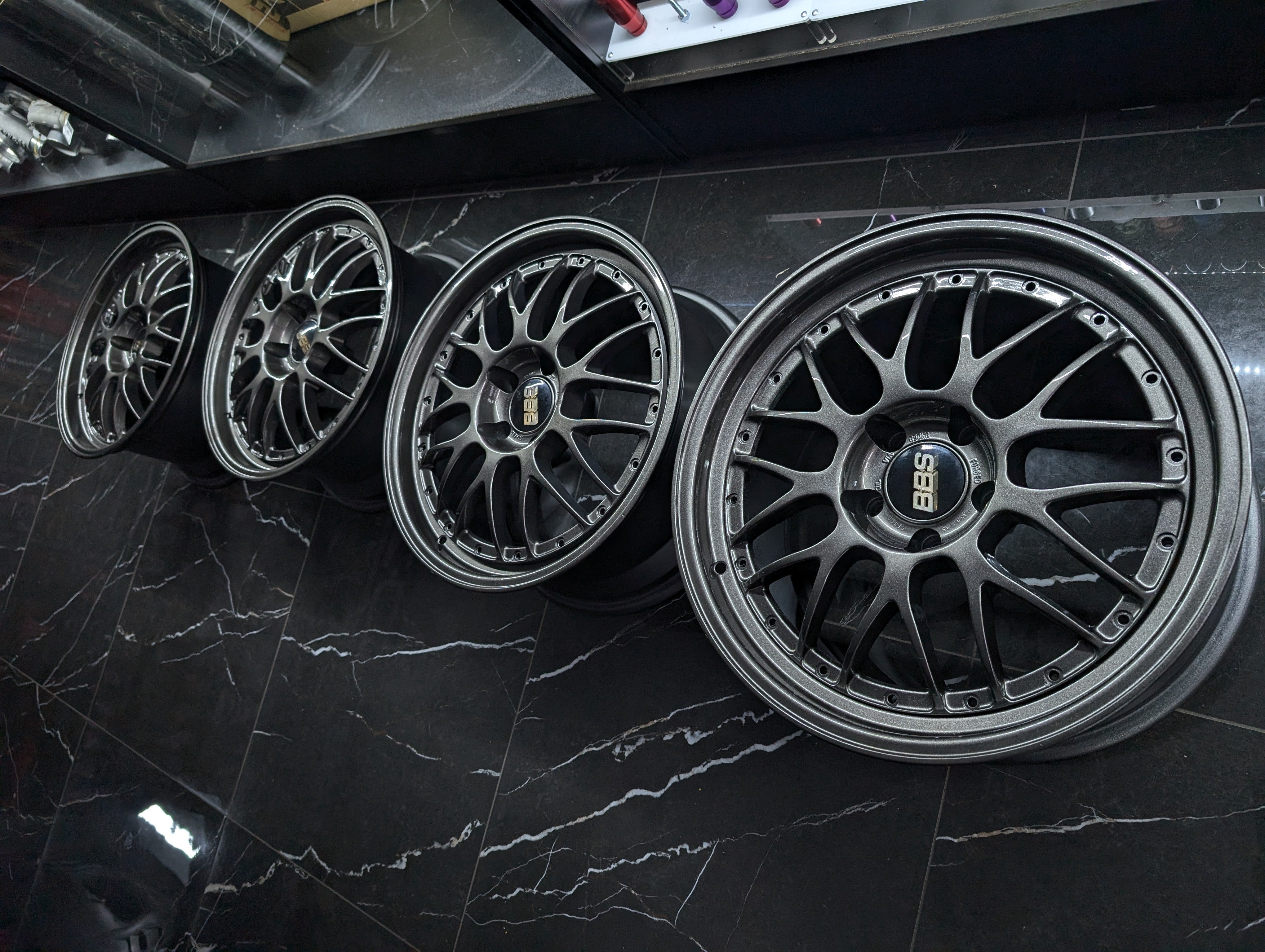 18" BBS HINODEX 2 PIECE Gunmetal Metallic Staggared Wheels x 4