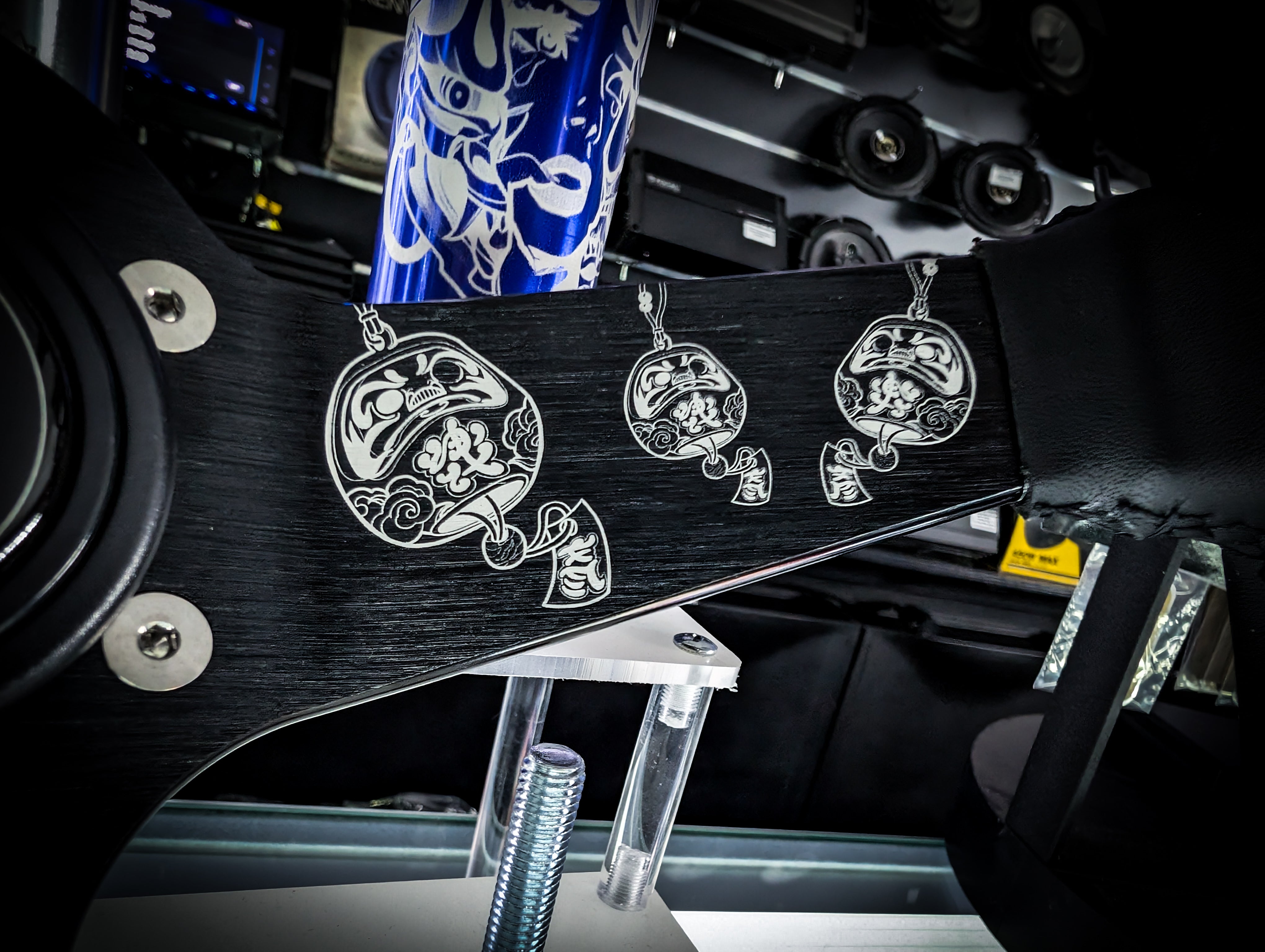Traditional Japanese Lazer Etched Deep Dished Black Leather Steering Wheel