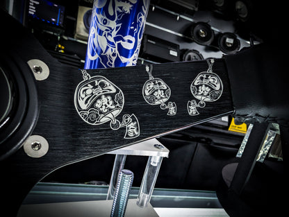 Traditional Japanese Lazer Etched Deep Dished Black Leather Steering Wheel
