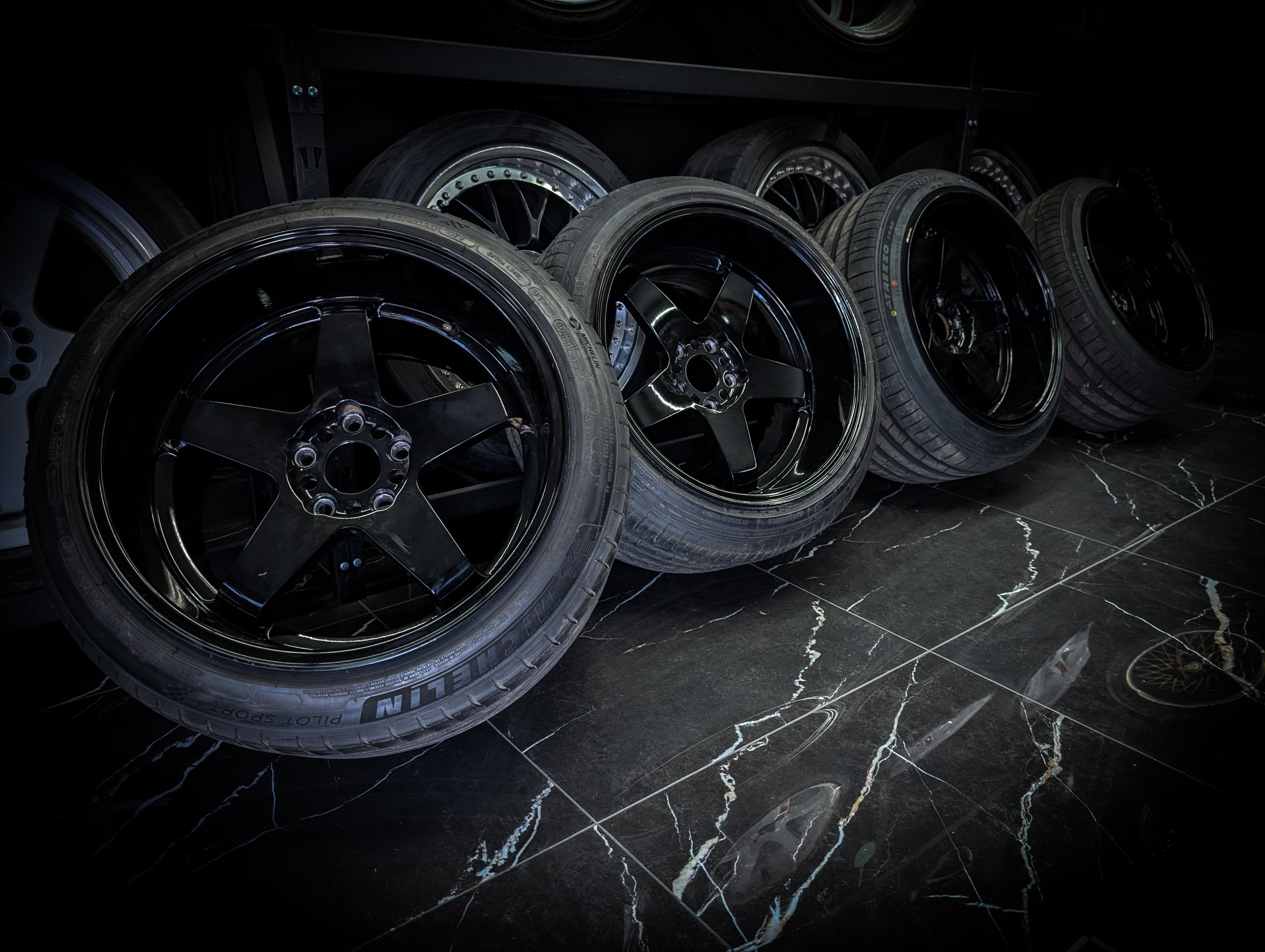 18" Deep Dished P45R Style Gloss Black Wheels x 4