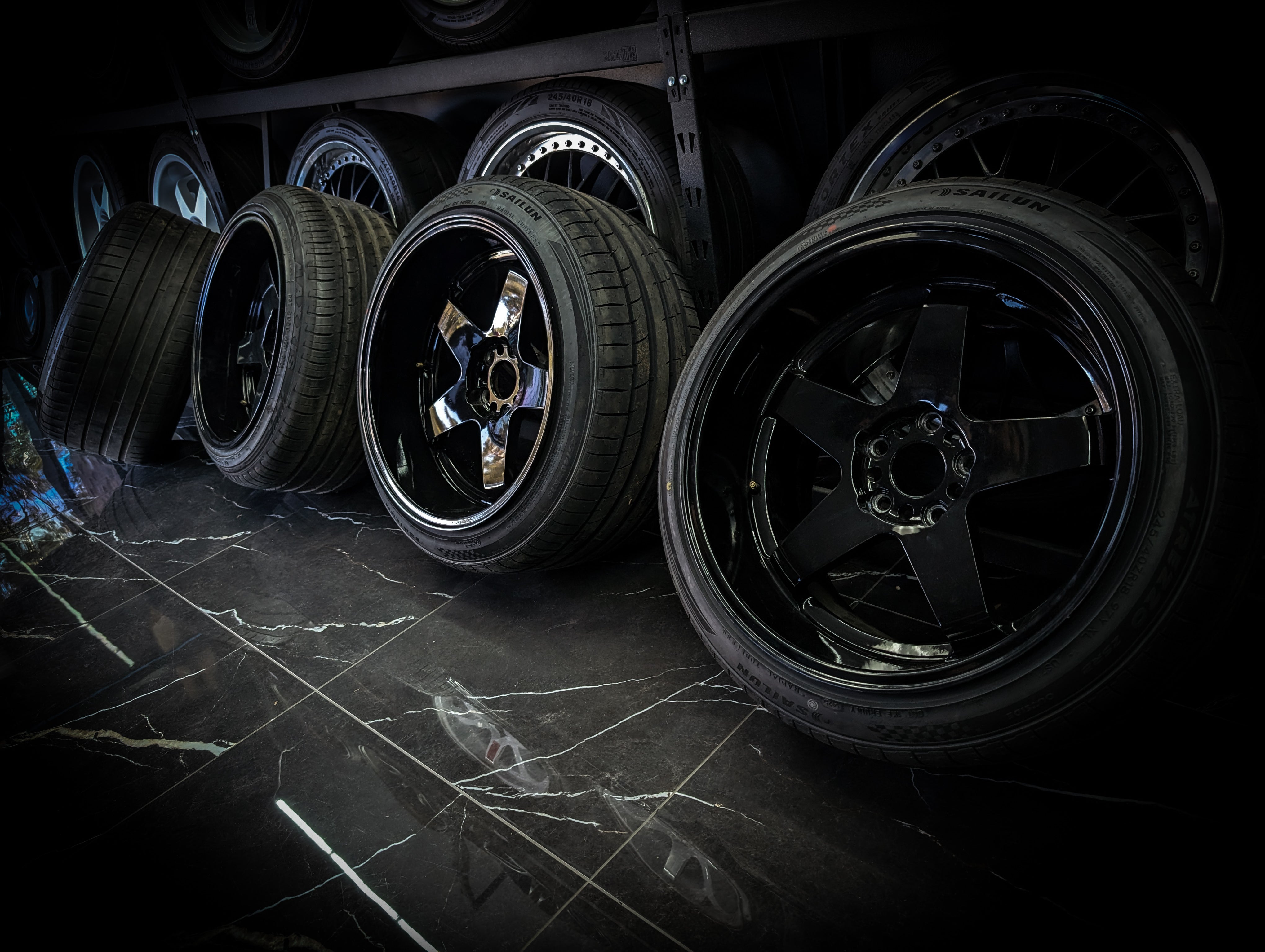 18" Deep Dished P45R Style Gloss Black Wheels x 4